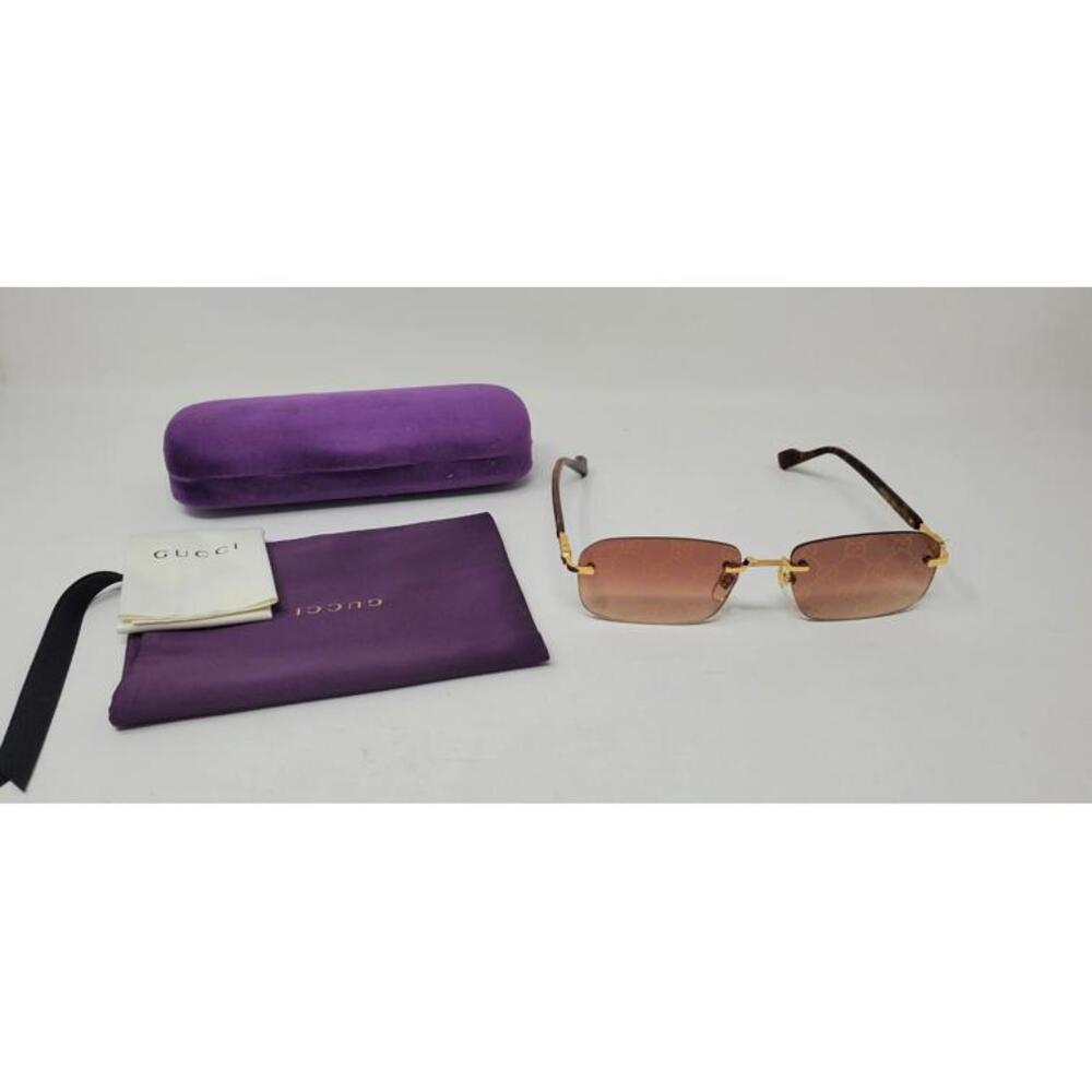 Gucci Rectangular Rimless Sunglasses w/Case GG1221S 004, Gold /Brown 140mm NEW